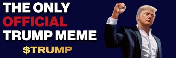 Wide $TRUMP banner artwork used for the Solana token listing, showing the token branding across a stars-and-stripes backdrop.